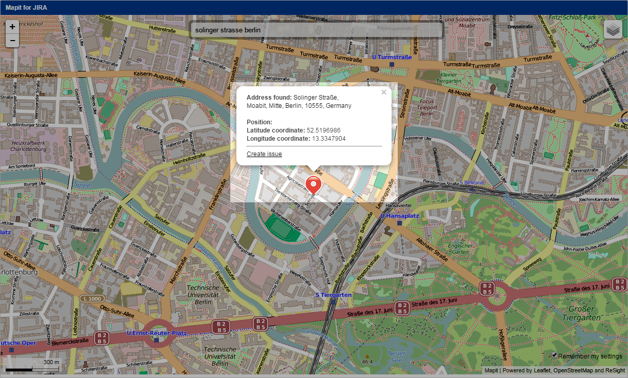Mapit will display a pin on the position matching the address, along with a popup box with key information. The pin can be moved by dragging it around.